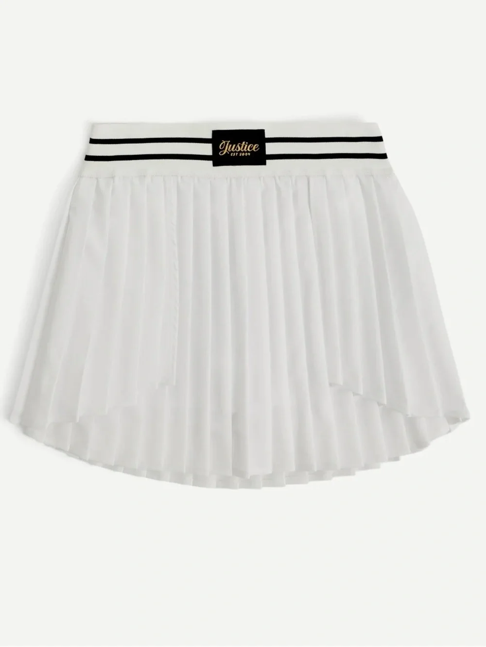 Justice White Pleated High-Low Skirt with Striped Waistband